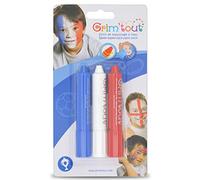 GRIM'TOUT Kit de Maquillaje Infantil - Azul, Blanco, Rojo - 3 Grimsticks Deportivos Especiales - Lápices de Colores, Maquillaje a Base de Agua - Fácil de Aplicar y Limpiar