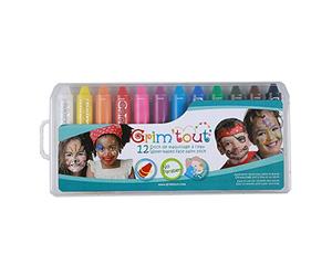 GRIM'TOUT - Maquillaje Infantil al Agua - 12 Sticks - Fiestas, Cumpleaños, Carnavales - Fácil de Aplicar y Limpiar - Sin Parabenos, Suave con la Piel - Calidad Cosmética CE - Made in Europe