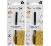 GRIM'TOUT - Rotuladores negros para tatuajes temporales - Juego de rotuladores seguros para la piel para arte corporal y dibujos efímeros - Resistente al agua (Paquete de 2)