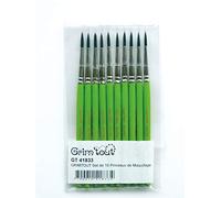 Grim'Tout - Set de 10 Pinceles Esenciales para Maquillaje de Rostro y Ojos - Prácticos y Resistentes - Material de Nailon - Color Verde - 15 cm