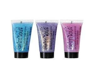 GRIM'TOUT Set de 3 tubos de gel con purpurina facial - rosa, malva, turquesa 25 ml - Maquillaje infantil a base de agua - Sin parabenos - Fácil de aplicar y limpiar - Ocio creativo - Carnaval, Fiestas