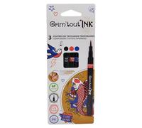 GRIM'TOUT - Set tradicional - 3 rotuladores negros para tatuajes temporales - Patrones clásicos - Tinta segura para la piel