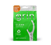 GRIN Clean Flosspyx, palillos de hilo dental, 150 unidades, hilo dental con sabor a menta, plástico reciclado, hilo fino súper fuerte, dientes apretados, cabeza de hilo dental más larga premium