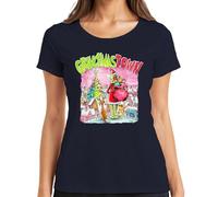 GrinchmasTown Grinch Santa Claus Regalos Max Reno Divertida Camiseta Mujer, azul marino, XXL