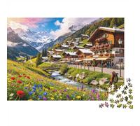 Grindelwald Puzzles 1000 Piezass Material Reciclado Mountain Village Puzzles para Adultos Desarrollo Boy & Girl‘s Intelligence Padre-Hijo Game Activity 52x38cm/1000 Piezas