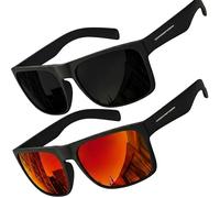 grinderPUNCH Gafas de sol cuadradas polarizadas para hombre, protección UV400, gafas de sol para conducir, pescar, lentes de sol con espejo, Paquete de 2 mate/negro - rojo, Standard