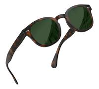 grinderPUNCH Gafas de sol redondas clásicas polarizadas para mujeres y hombres, estilo vintage, ligeras, retro, con marco circular, Marco de tortuga/lente verde polarizada