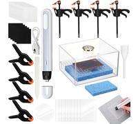 Grinsvalley Kit de aplanamiento de tarjetas comerciales, kit de limpieza de tarjetas deportivas con 1 caja hidratante, 2 hojas acrílicas, 8 abrazaderas de plástico, 5 almohadillas, 1 carpeta de hueso