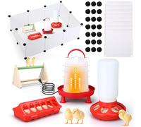 Grinsvalley Paquete de 5 cajas de cría de pollitos que incluyen bebedero de pollo calentado de 0.8 galones, comedero de aves de corral con tapa abatible, caja de incubación, comedero redondo de 2.8