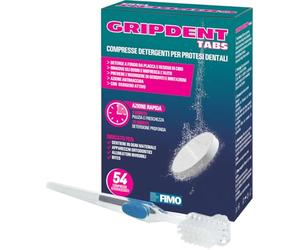 Gripdent Tabs 54 - Pastillas desinfectantes + cepillo de dientes, Desinfecta y blanquea prótesis dentales, mordedores, protectores bucales, aparatos de ortodoncia y dispositivos de apnea del sueño