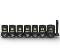 GRIPEDGE Tools - Juego de 7 extractores de llaves de vaso RPT métricas de 1/2 pulgadas, tamaños de 19 a 25 mm, elimina pernos rotos, pernos pelados y tuercas de lengüeta, incluye almacenamiento de