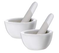 GRIRIW 2 juegos Mortero y Mano Ergonómicos Cerámicos para Moler Especias y Medicinas Cuenco Resistente y Seguro para Cocina y