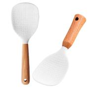 GRIRIW 2 piezas Cucharas para Arroz Resistentes al Calor con Diseño Antideslizante y Antiadherente Espátulas Compactas de Silicona y Madera Utensilios de Cocina Multipropósito para