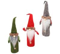 GRIRIW 3 Piezas Bolsa para Botella de Vino Navideña con Diseño Sueco de Tomte de Fundas con Cordón para Decoración Festiva Rojo Gris y Verde