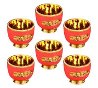 GRIRIW 6 Copas para Ceremonias de Plástico para Adoración Budista, Diseño Liso y Redondo, Paquete de 6 Piezas, Adecuado para Templos y Altares Decorativos
