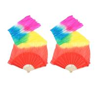 GRIRIW Abanicos Largos de Seda para Danza del Vientre 12 M Abanico de Velo Degradado Arcoíris 5 Colores Mango de Bambú 2 Piezas para Baile Folclórico y Espectáculos