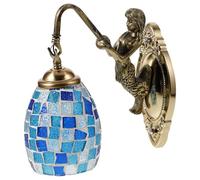 GRIRIW Aplique de Pared Vintage de Vidrio con Diseño de Sirena, Lámpara de Pared Mediterránea de Mosaico Azul, Luz Decorativa para Dormitorio, Café y Pasillos, Lámpara Creativa de