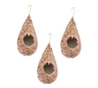 GRIRIW Casa Colgante para Pájaros de Hierba Artificial 3 Pcs para Jardín Exterior, Nido Decorativo Tejido, Refugio Seguro y Espacioso para Aves Pequeñas