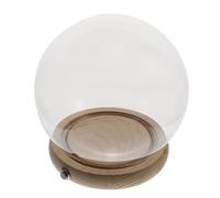GRIRIW Cúpula de Cristal Brillante para Exhibir Flores Inmortales Base de Madera Natural de 15 Cm y Interruptor de Cobre, Cubierta Decorativa para Hogar y Oficina, Campana de Vidrio