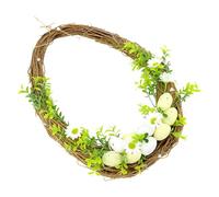 GRIRIW Guirnalda de Huevo de Ratán Artificial para Puerta de Entrada Guirnalda de Pascua con Huevos Pastel y Hojas Verdes Decoración Primaveral para Cocina Ventana y Jardín Rústica