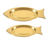 GRIRIW Plato Forma de Pez de Acero Inoxidable Dorado 2 Piezas 35 CM y 40 CM para Cocinar y Servir Pescado Bandeja Magnética para Barbacoa Adecuado para Sushi Aperitivos y Fiestas