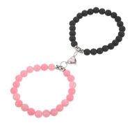GRIRIW Pulseras Negro Mate y Diseño Elástico para Parejas Cierre Magnético en Cuarzo Rosa Juego de 2 Piezas Aniversario para Relación a Distancia