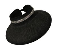 GRIRIW Sombrero de Paja Mujer Diseño de ala Ancha y Protección Solar Adecuado para Celebración Verano y Deportes como Tenis en Color Negro