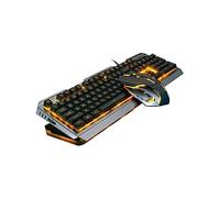 GRIRIW Teclado Mecánico USB Retroiluminado para Juegos y Ratón para Gamers, Diseño Ergonómico, Color Amarillo Tungsteno, Conjunto Función Multimedia para Pc y Oficina