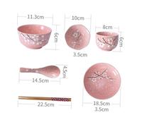 GRIRIW Vajilla Japonesa de Cerámica Rosa Kit Completo de Cubiertos y Platos para Hogar para Servicio de Comida y Regalo de Cocina