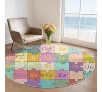 Gris 90 cm Alfombra Redonda Salón Abstracto Patrones geométricos fantasía Lavable y Antideslizante, Alfombra Suave para Dormitorio y Habitación Infantil,para la Protección de Suelos