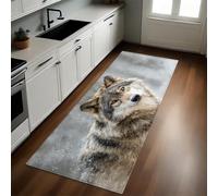 Gris Alfombra de Cocina 50 x 80 cm Animal Lobo Antideslizante y Lavable, Camino Multiusos Resistente al Desgaste, Antimanchas, Ideal para Bajo Fregadero y Fogones