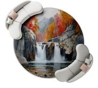 Gris Alfombra Salon Redonda 120 cm, Acuarela Río Bosque patrón Alfombra Lavable Lavadora Alfombras Dormitorio, País Alfombras Comedor Antideslizante para Cocina Halls Balcón