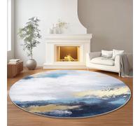 Gris Azul Alfombra Redonda Fácil de Limpiar, Abstracto Estilo De Pintura Al Óleo Nubes Franela de Pelo Corto Alfombra Redonda Antideslizante, ∅ 90 cm Dormitorio Decoración del Hogar Lavandería