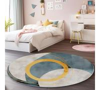 Gris Azulado Redonda Tapetes 100 cm, Abstracto Acuarela Geométrico Círculos Antideslizante Lavable Lavadora Redondo Pelo Corto Suave Carpet para Sala Comedor Habitacion Estudio