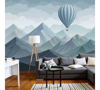 Gris Claro Fondo De Pantalla Panorámica 3D, Paisaje Montaña Y Globo Aerostático Fotomurales Mural 450 X 315 Cm (An X Al), Minimalismo Moderno, Decoración De Pared Para Sala Cuarto Oficina Y Salón