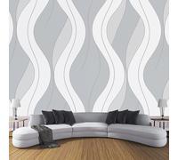 Gris Claro Murales Decorativos Pared Papel Pintado Panorámico Geometría Abstracta 400×280cm Póster Gigante de Pared Personalizado 3DLíneas Curvas Grises Para Salón o Dormitorio Comedores