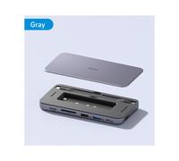 (GRIS) Concentrador USB C 9 en 1 Hagi on carcasa M.2 NVMe/SATA SSD, compatible con HDMI 4K, 100