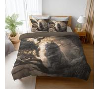 Gris Etéreo Árbol Grande Gato 200 x 200 cm Microfibra Juego de Funda Edredón Duradero de fácil Cuidado Resistente A La Humedad Juego de Cama Ropa de Cama para Adolescente