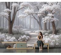 Gris Fondo De Pantalla Panorámica 3D, Bosque Sueños Fotomurales Mural 350 X 256 Cm (An X Al), Misterioso Y Tranquilo, Decoración De Pared Para Sala Cuarto Oficina Y Salón