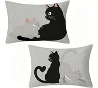 Gris Funda Cojin 60x80 cm Lino Juego de 2, Gato Cojines Exterior Impermeable para Home Decoration, Funda Almohada 80 con Cremallera Oculta, Regalos Originales para Mujer, Lavable A MáQuina 180-W