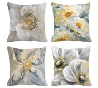 Gris Fundas Cojines 70X70 Juego de 4 Cojines Exterior Lino Cuadrado Lavables Funda Cojin Flor Patrón con Cremallera Invisible para Decoracion Hogar Salon Sofá Exterior Jardín Cushion Cover P21-S