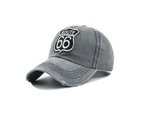 (Gris) Gorra con letras bordadas ROUTE 66, gorra de algodón desgastada de marca de primavera y otoño a la moda.