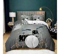 Gris Juego de Funda nórdica 230 x 220 cm Funda nórdica 100% poliéster Batería y Notas de Piano con 2 Fundas de Almohada Duradero y fácil de cuidar