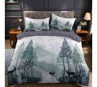 Gris Juego de Ropa de Cama 3 Piezas Cama 135 Sendero Forestal y Ciervos Funda nórdica 220x220 cm Suave, Transpirable, Incluye 2 Fundas de Almohada 50x75 cm