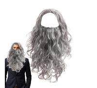 Gris Largo - Pelucas para hombre, Pelucas largas para juegos de rol | Peluca y barba de Halloween, peluca y barba de mago Jesús, accesorios para disfraz de Halloween