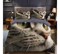 Gris MarróN Funda nórdica Cama 105 Gato de Pelo Corto Animal Juego de Cama 200x200 cm de Microfibra con Cremallera y 2 Fundas de Almohada 50x75 cm para niños, Adolescentes y Adultos