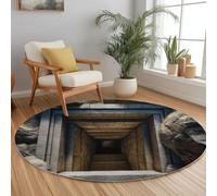 Gris Oscuro Alfombra Redonda Lavable, Alfombras de Pelo Corto Retro Arquitectura Misterio Túnel - Alfombra Redonda Antideslizante para Sala de Estar Dormitorio y Habitación Infantil 180 cm