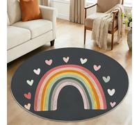 Gris Oscuro Alfombra Redonda Lavable, Alfombras de Pelo Corto Scandi Minimalista Arcoíris Infantil - Alfombra Redonda Antideslizante para Sala de Estar Dormitorio y Habitación Infantil 150 cm