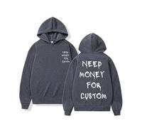 (Gris oscuro-S) Sudadera con capucha divertida con estampado gráfico personalizado "Necesito dinero"