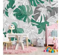 Gris Papel pintado mural, Estilo Bohemio Líneas Monstera Deliciosa Mural para salón y dormitorio, Papel pintado decorativo no tejido, Fotomural para comedor pasillo y salón 400 x 280 cm